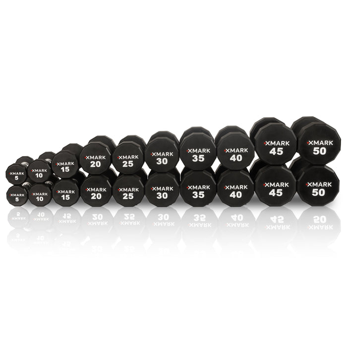 XMARK 12-Sided Commercial Urethane Dumbbells — 5-50 lb and 5-75 lb Sets