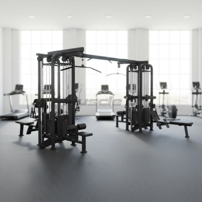 8 Stack Megatron Standard Jungle Gym - 2 Colors - Muscle D Fitness - Black/Silver, Lat Pulldown, Pull-up, Low Row, Single/Double Pulleys