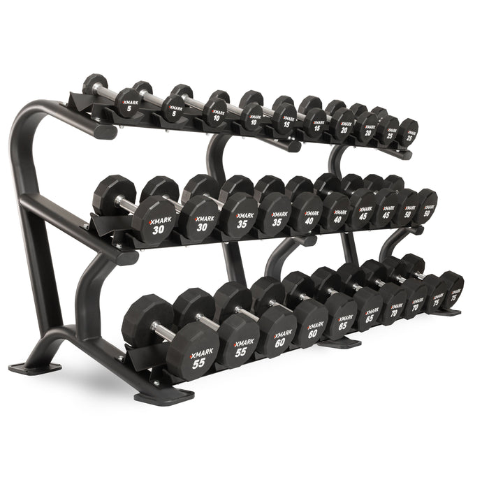 XMARK 12-Sided Commercial Urethane Dumbbells — 5-50 lb and 5-75 lb Sets