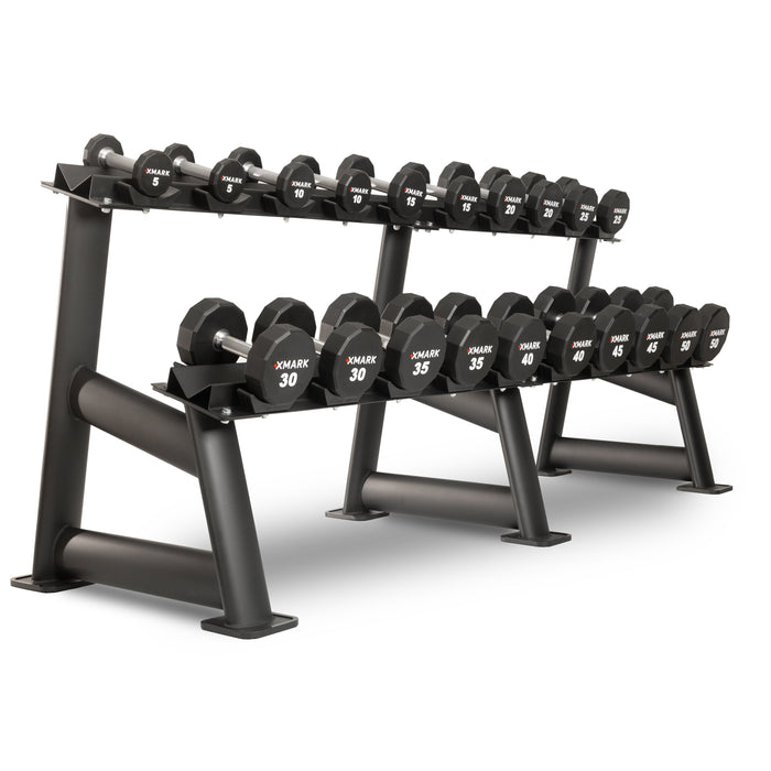 XMARK 12-Sided Commercial Urethane Dumbbells — 5-50 lb and 5-75 lb Sets