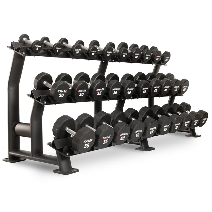 XMARK 12-Sided Commercial Urethane Dumbbells — 5-50 lb and 5-75 lb Sets