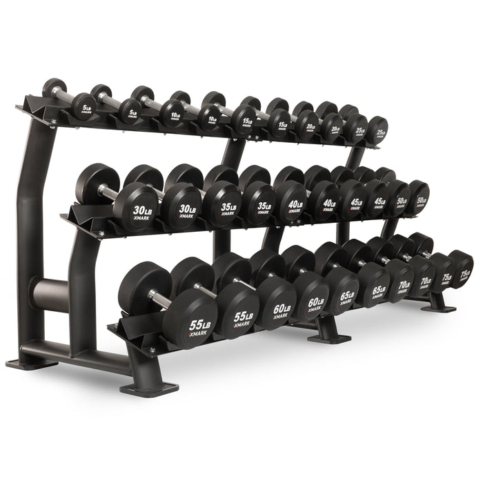 XMARK Round Commercial Urethane Dumbbells — 5-50 lb and 5-75 lb Sets