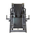 A front-facing view of The Dreadmill by Bells of Steel, a black fitness machine with padded handles and seat for exercises, featuring advanced magnetic resistance. The plain white background highlights the cardio unit's structure and parts.
