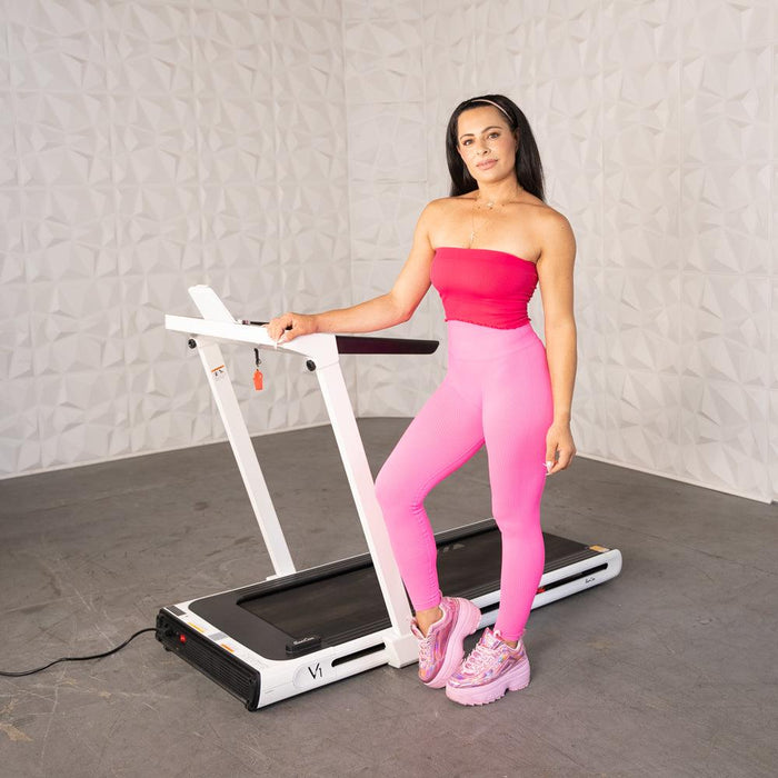Low Profile Treadmill - Muscle D Fitness - LED Display - Heart Rate Monitor - Flex Deck for Low Impact - Adjustable Speed - Phone / Tablet Holder