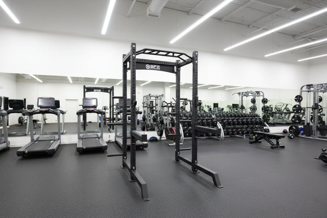 Commercial Squat Rack with Safety Bars, J-Hooks & Weight Storage