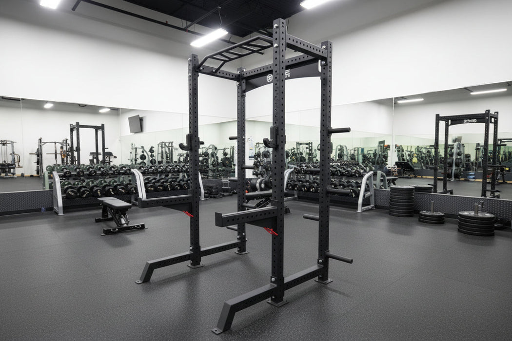 Commercial Squat Rack with Safety Bars, J-Hooks & Weight Storage