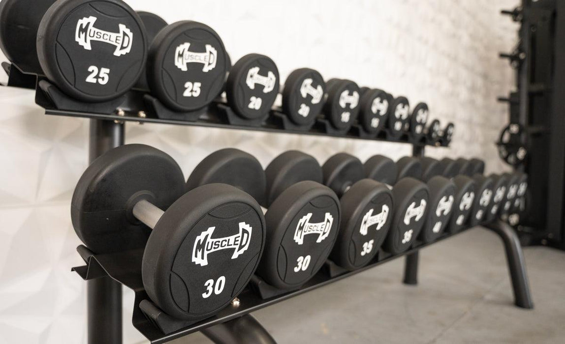 Pro Urethane Dumbbells - Muscle D Fitness - Quality Knurled Handles - Solid Design