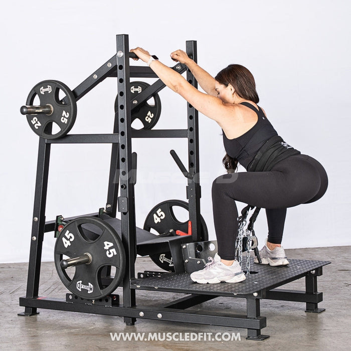 Excel Belt Squat - Muscle D Fitness - Plate Loaded Belt Squat w/ Plate Storage