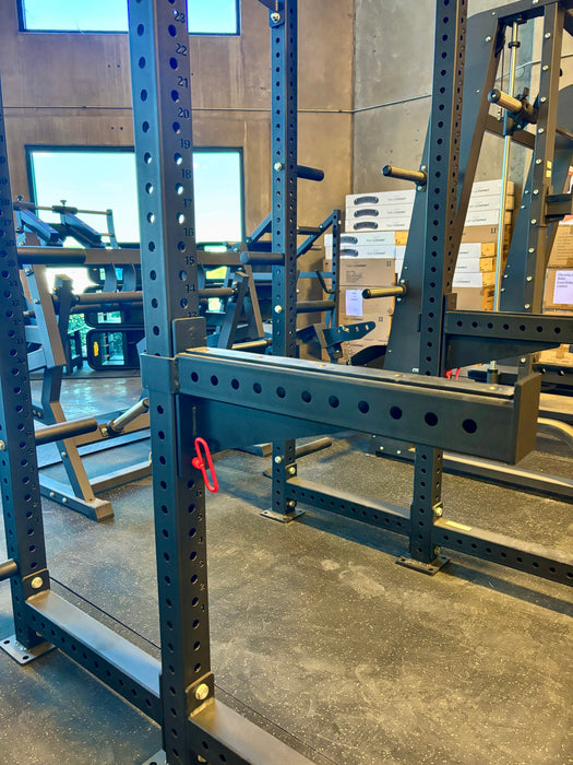 Commercial Squat Rack with Safety Bars, J-Hooks & Weight Storage