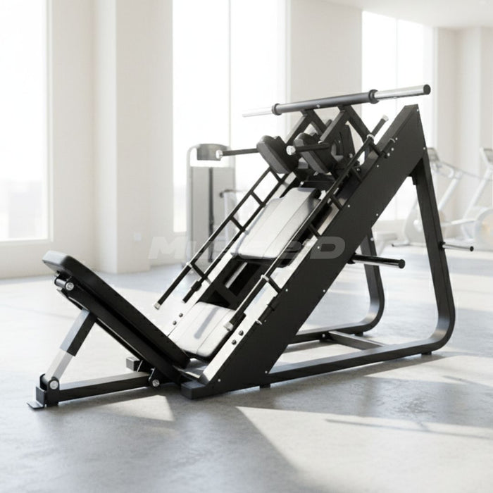Excel Linear Hack/Leg Press - Muscle D Fitness - Plate Load Hack Squat Combo - Weight Storage Pegs - Adjustable Foot Plate / Back Pad