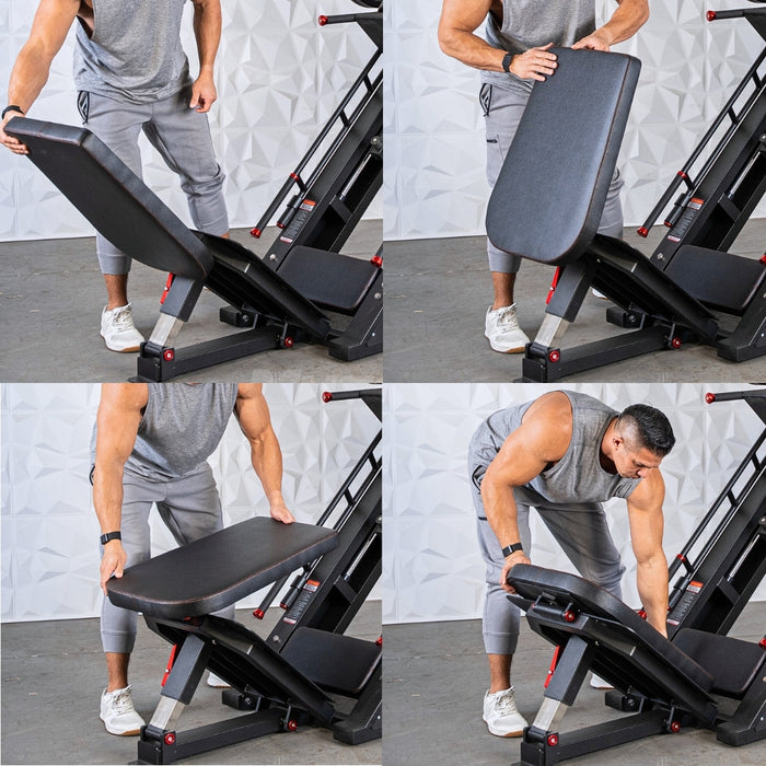 Excel Linear Hack/Leg Press - Muscle D Fitness - Plate Load Hack Squat Combo - Weight Storage Pegs - Adjustable Foot Plate / Back Pad