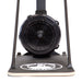 Close-up of the Bells of Steel Blitz Ski Trainer's black fan and flywheel on a textured base with a white circular logo, emphasizing the front design made for intense full-body workouts.