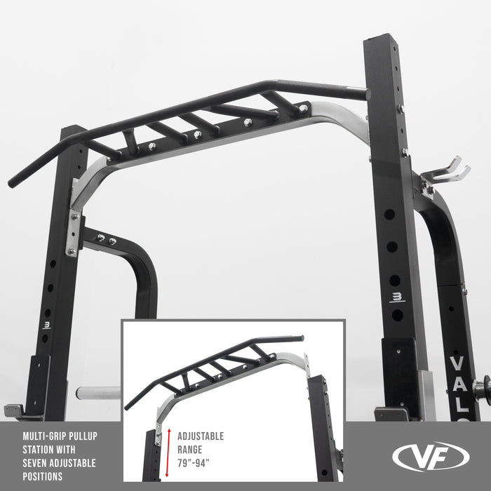 Valor Fitness 3x3 Half Rack w/ Multi Grip Pullup Bar and Plate Storage