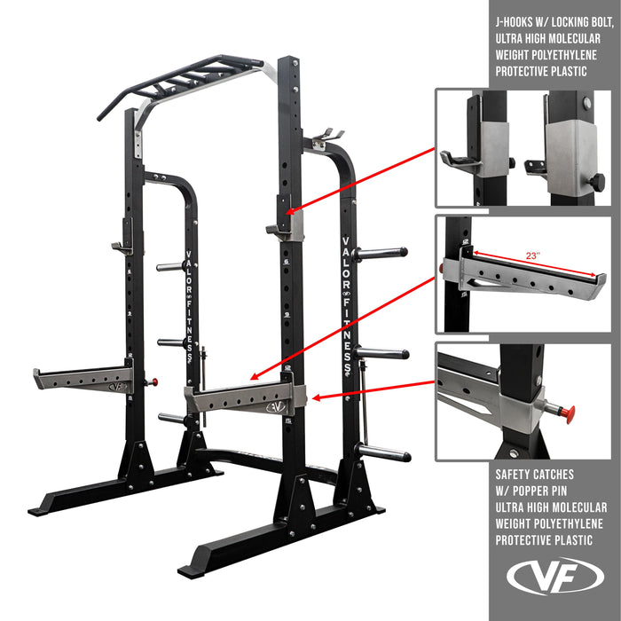 Valor Fitness 3x3 Half Rack w/ Multi Grip Pullup Bar and Plate Storage