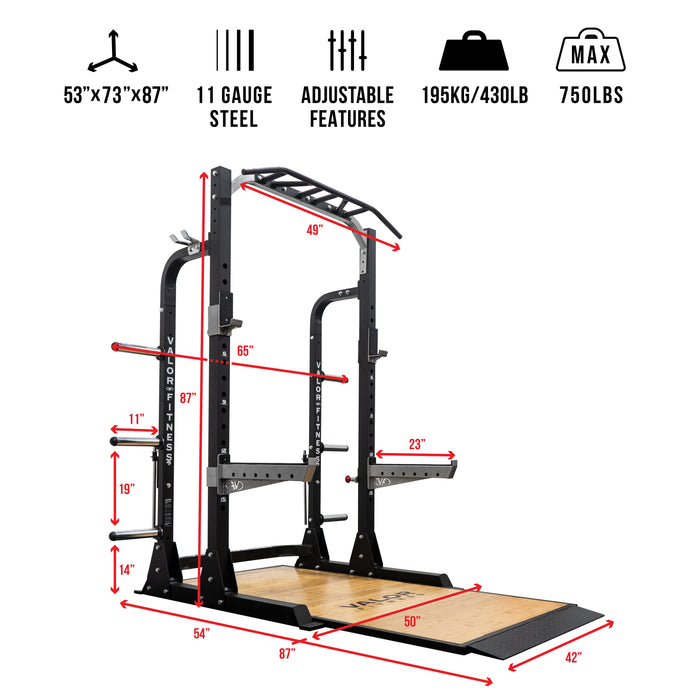 Valor Fitness 3x3 Half Rack w/ Multi Grip Pullup Bar and Plate Storage
